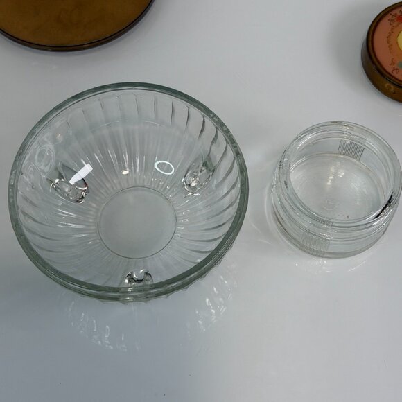 Vintage Art Deco MCM Powder Glass Jar Trinket Metal Lid Grannycore Lot of 2 - Picture 14 of 16
